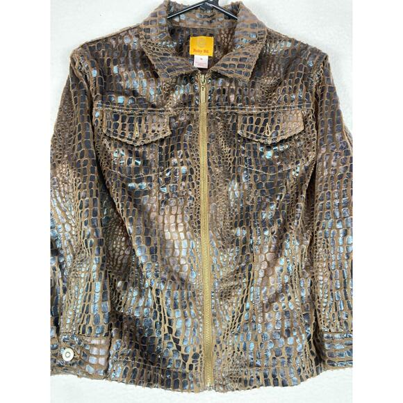 Ruby‎ Rd. Woman Black and Brown Zip Front Jacket Lightweight 3/4 Sleeves Size 14 - Picture 4 of 16